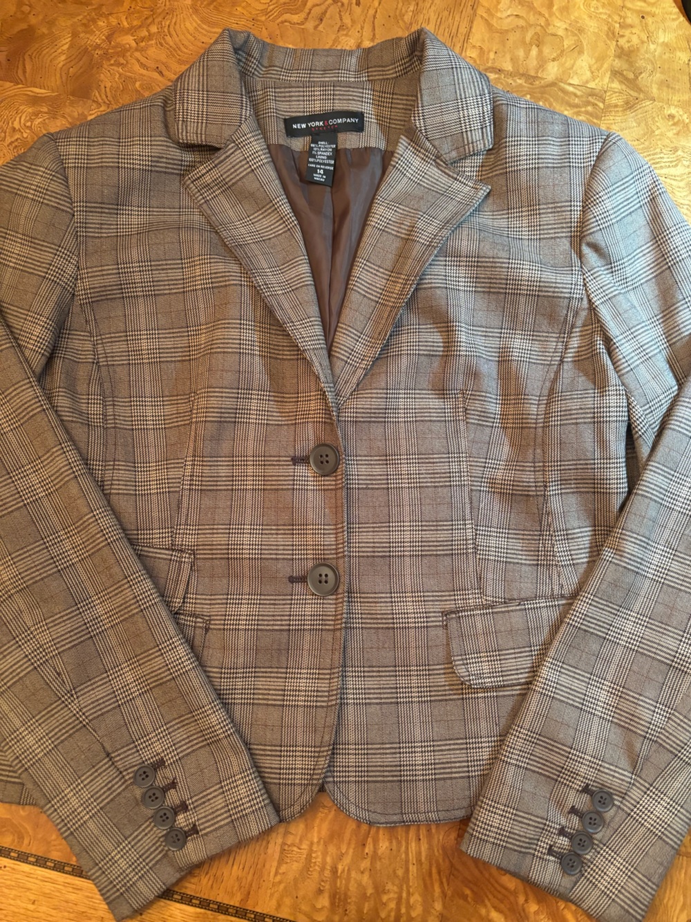 New York & Company Beige Plaid Blazer - Picture 2 of 10